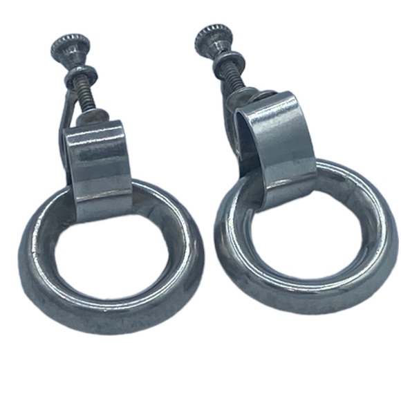 Vintage Sterling silver screw back earrings dangle hoop mid century modernist - Picture 1 of 9